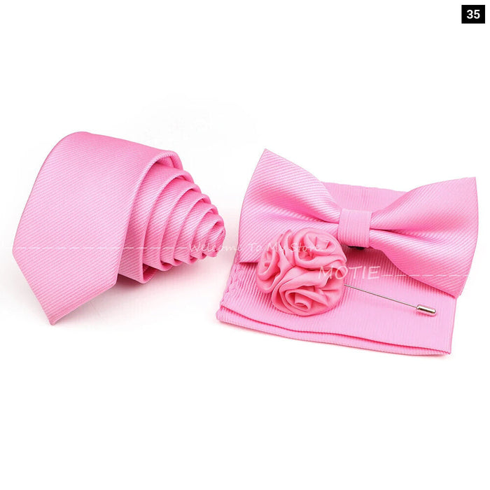 Tie Set Solid Colour Bowtie Handkerchief Brooch Cufflink For Business Weddings And Gifts