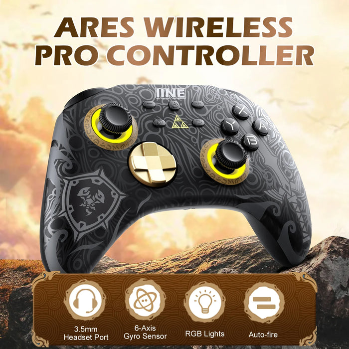 Ares Wireless Pro Controller With Headset Jack Rgb Light Compatible Nintendo Switch Steam