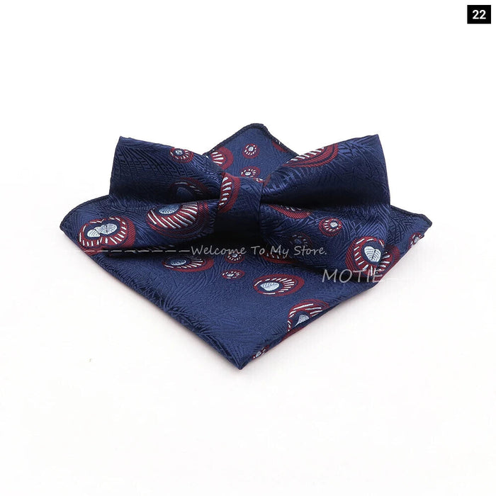 Blue Paisley Bowtie Set Polyester Skinny Pocket Square