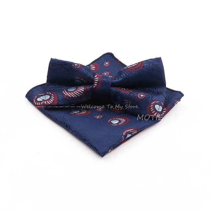 Blue Paisley Bowtie Set Polyester Skinny Pocket Square