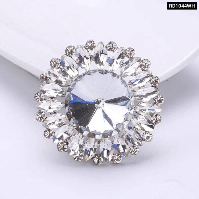 Women Brooch 7 Colour Round Crystal Badges For Clothing