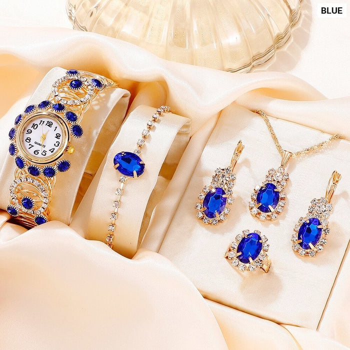 6Pcs Set Luxury Womens Bracelet Quartz Watches For Women Magnetic Watch Ladies Sports Dress Blue Wrist Watch Clock