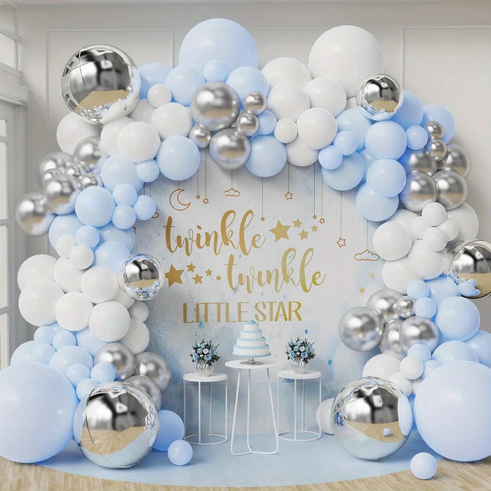 142Pcs Blue White Silver Balloon Arch Set Suitable For Twinkle Twinkle Little Star Party Birthday Party Wedding Decoration