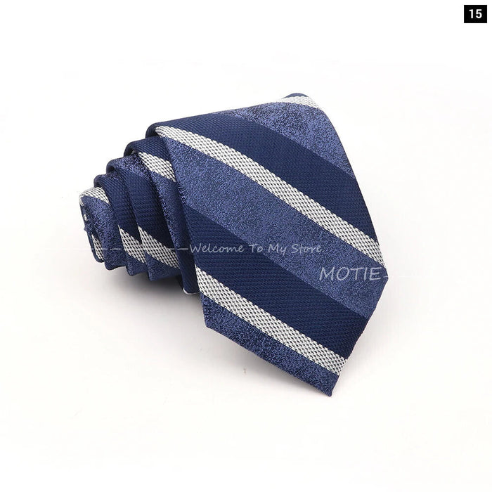 Deep Blue Striped Polyester Neckties For Business Weddings And Daily Wear