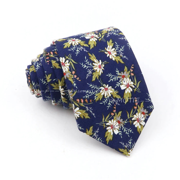 Blue Floral Cotton Ties For Weddings Business And Daily Wear