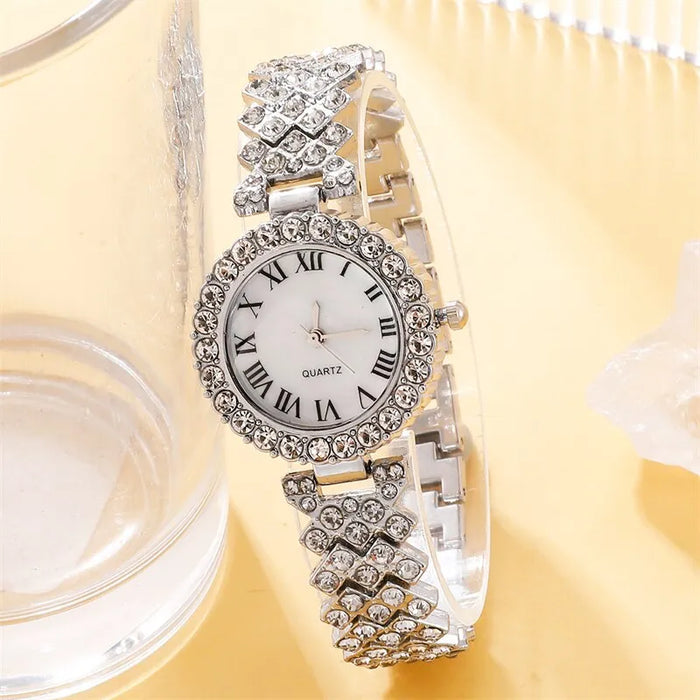 6Pcs Set Watches Set Luxury Rhinestone Women Fashion Elegant Wristwatch Quartz Watch For Ladies Clock