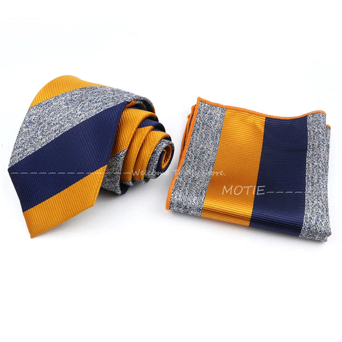 Grey Blue Striped Tie Set For Weddings And Daily Wear