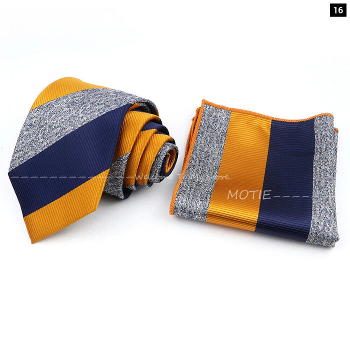 Grey Blue Striped Tie Set For Weddings And Daily Wear