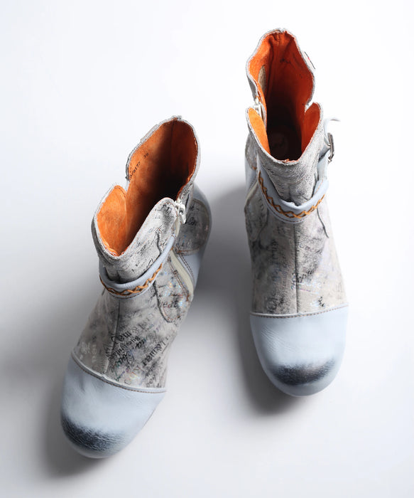 Autumn Womens Fashion Leather Printing Short Boots