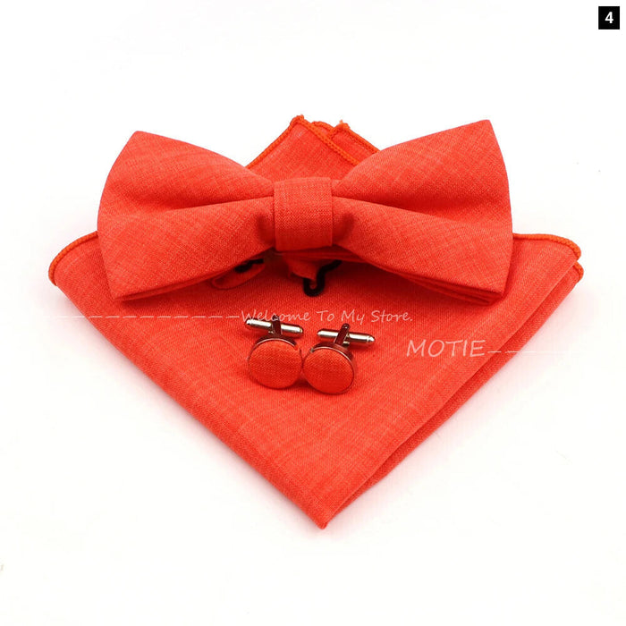 Design Cotton Handkerchief Set Adult And Kids Butterfly Bowtie Cufflink Brooch Party Suit Accessories