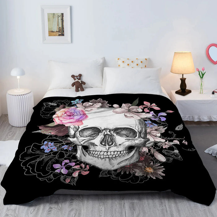 Flower Line Skull Blanket Plush Fluffy Fleece Throw