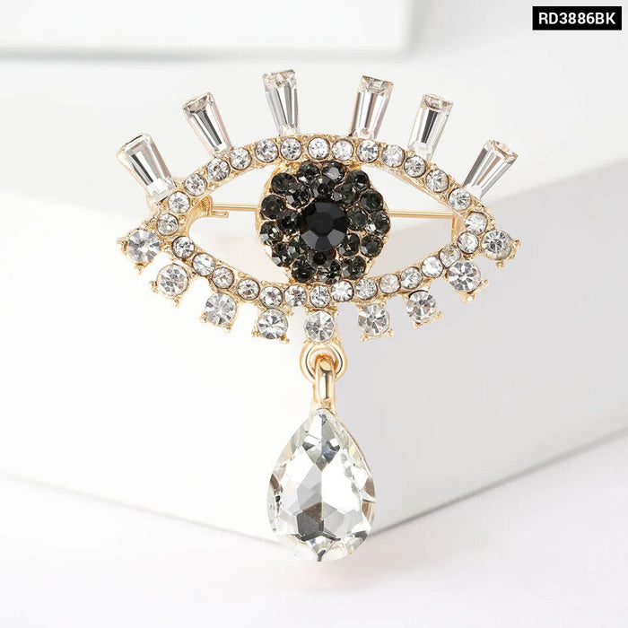 Devil Eyes Brooch Pin 2 Colour Rhinestone Water Drop Lapel Pin For Womens Clothing