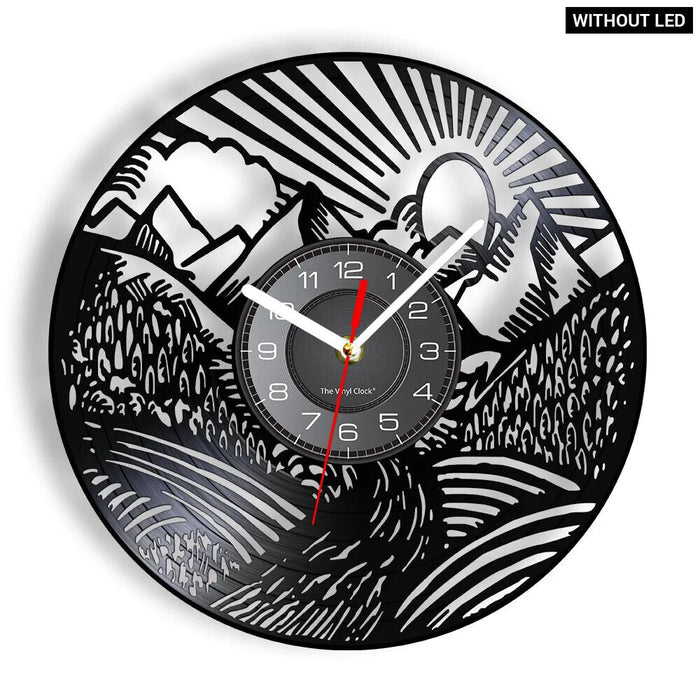 Scenic Mountain Landscape Vinyl Record Wall Clock