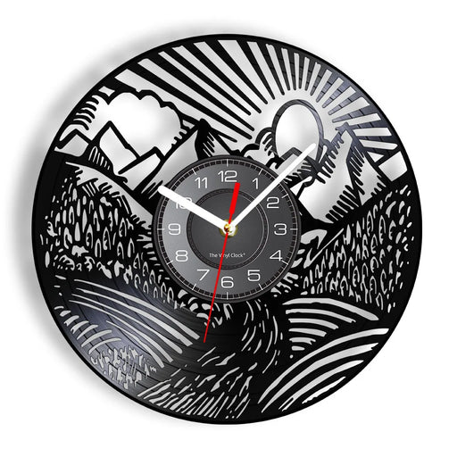 Scenic Mountain Landscape Vinyl Record Wall Clock