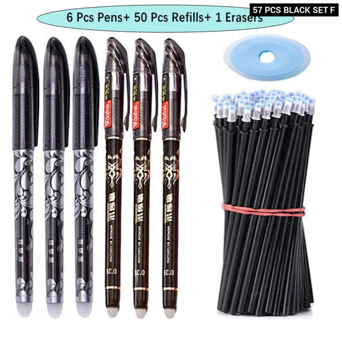 57 Pieces Erasable Gel Pens Set 0.5Mm Black Blue Refills Washable Handle