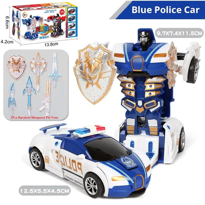 Transforming Police Car Toy For Boys Blue Inertia Impact Design