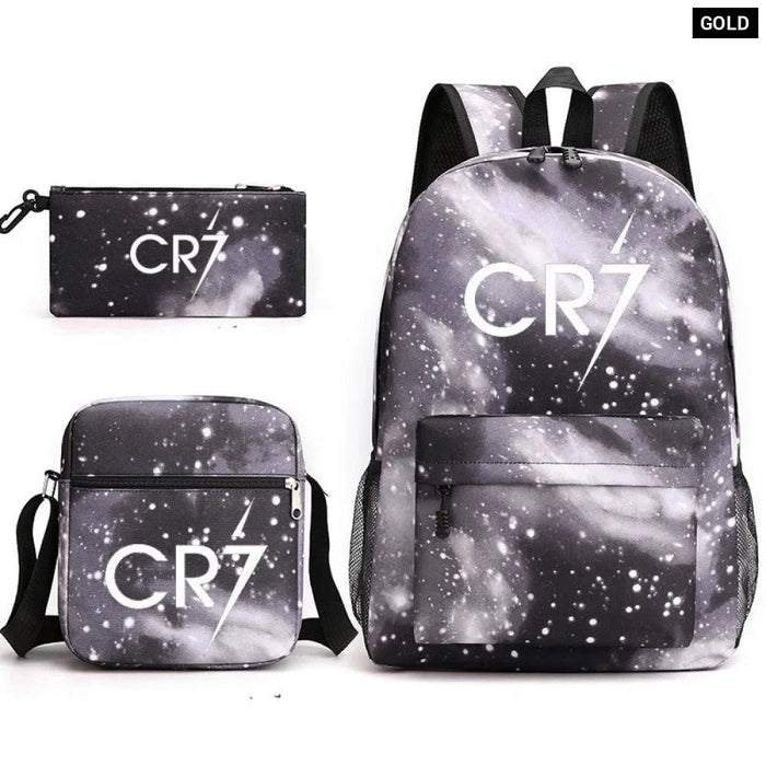 Unisex 3Pcs Football Cr7 3D Print Kids School Bag