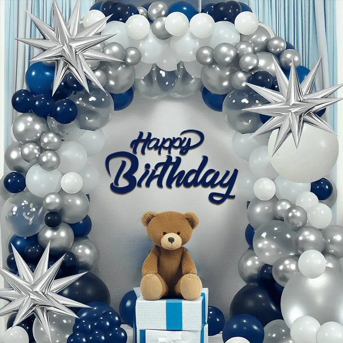 140Pcs Navy Blue Silver And White Balloon Wreath Arch Kit For Birthday Decorations Anniversaries Graduations Home Decor