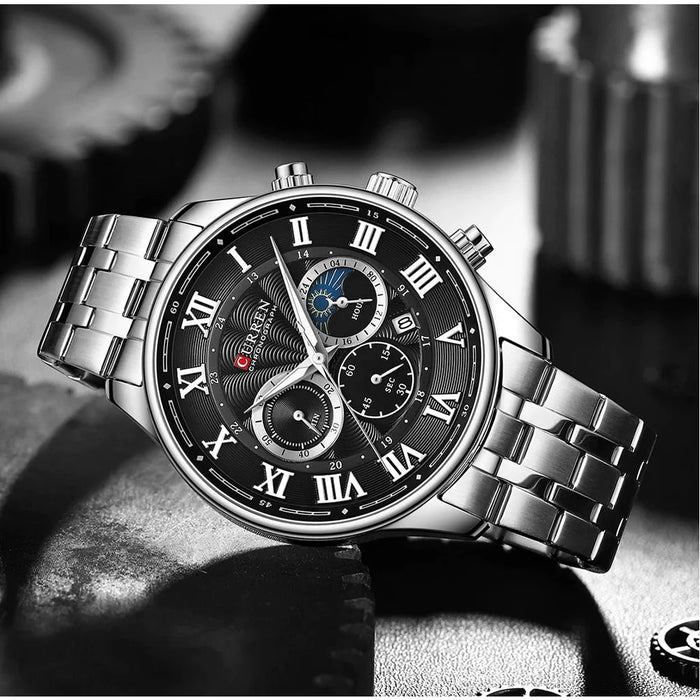 Stainless Steel Men Sports Chronograph Wristwatches With Auto Date