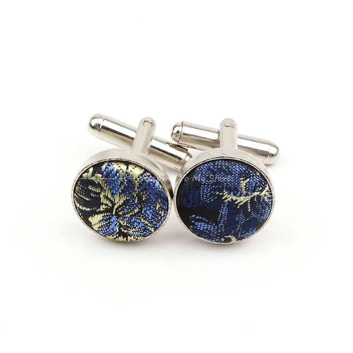 Dark Blue Floral Cufflinks For Weddings And Daily Wear