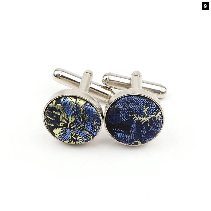 Dark Blue Floral Cufflinks For Weddings And Daily Wear