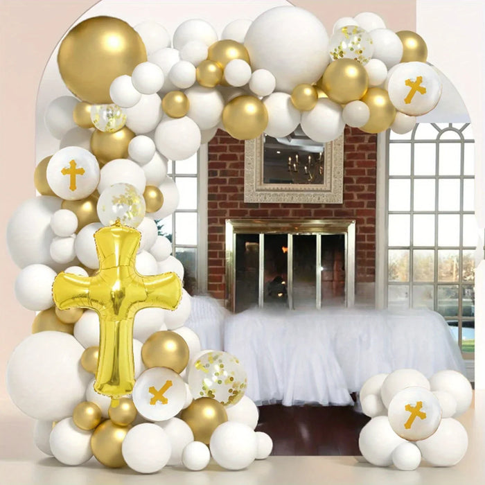 100Pcs White Gold First Communion Balloon Garland Arch Kit For First Communion Decoration God Bless Christening Party Decoration