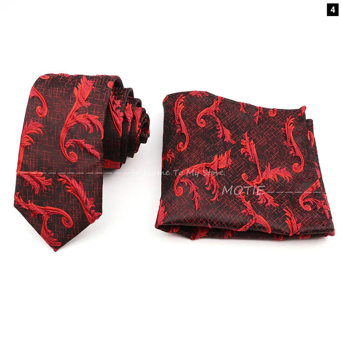 Black Red Mens Pocket Square Tie Set Luxury Paisley Stripe Hanky For Business And Wedding