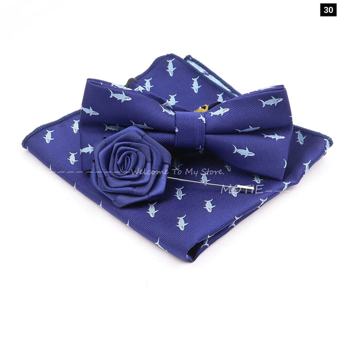 Cartoon Insect Bowtie Set Red Floral Brooches For Men