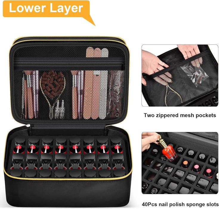 Double Layer Nail Kit Set Storage For 40 Bottles 15Ml 0.5 Fl.Oz Nail Dryer Holder