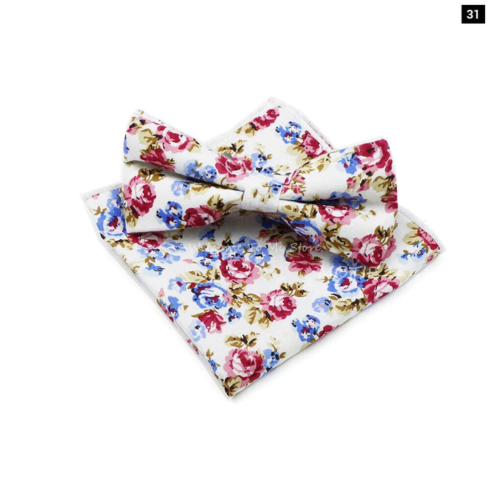 White Cotton Flower Bowtie Set For Weddings And Parties