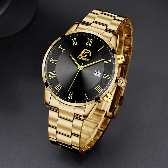 Fashion Mens Gold Stainless Steel Watches Luxury Minimalist Quartz Wrist Watch Men Business Casual Calendar Watch