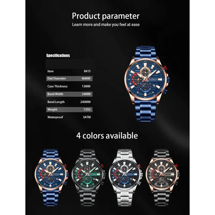 Casual tainless Steel Quartz Men's Wristwatches With Chronograph Auto Date