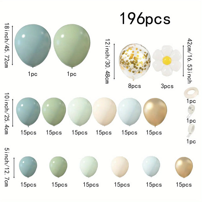 196Pcs Grey Blue And Green Balloons Garland Kit Christening Wedding Bride Bohemian Birthday Party Background Decoration