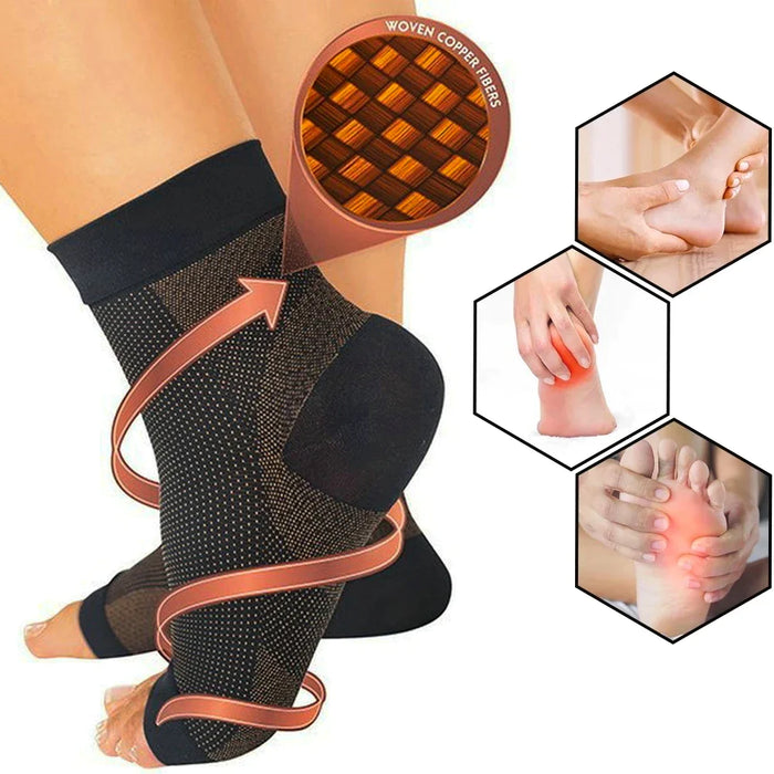 1 Pair Copper Compression Recovery Foot Sleeves Socks For Arch Pain Swelling & Heel Spurs