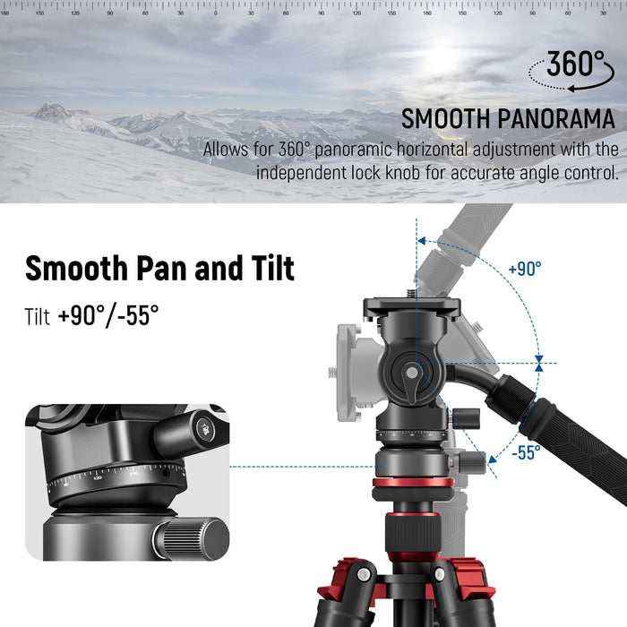 Compact Video Camera Dslr Tripod Fluid Head With Arca Qr Plate & Telescopic Handle