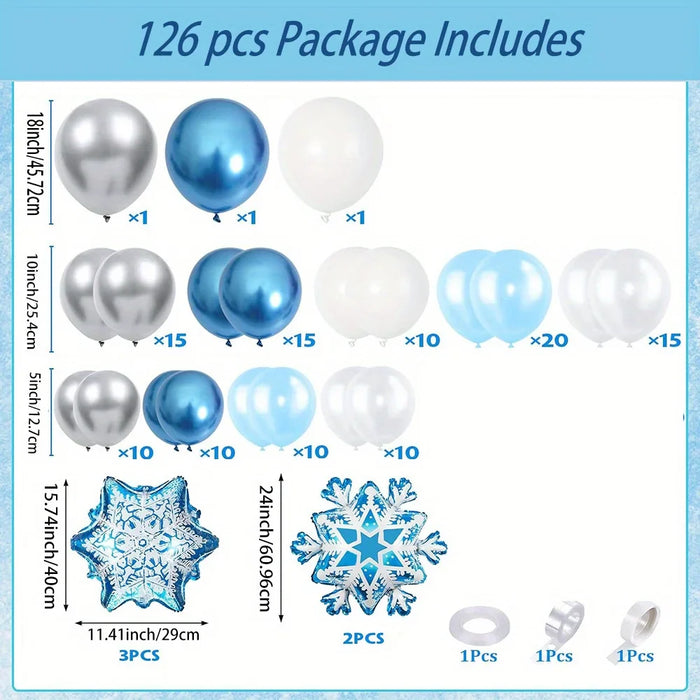126Pcs Snowflake Balloon Wreath Kit For Winter Party Birthdays And Indoor / Outdoor Winter Wonderland Party Decorations