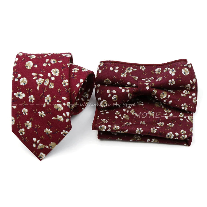 Floral Tie And Handkerchief Set For Business And Weddings