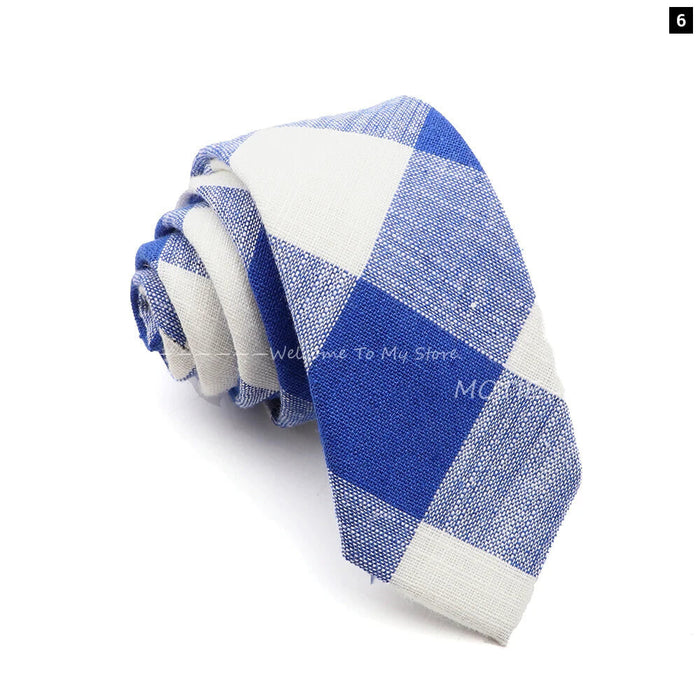 Classic Plaid Striped Cotton Necktie Blue Pink For Business And Weddings