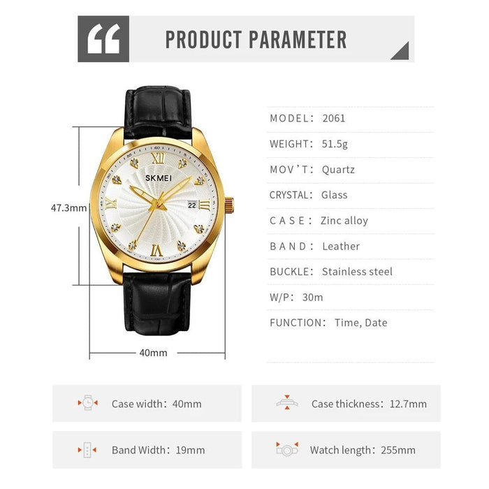 Men's PU Band Leather Analog Display Roman Numeral Quartz 3ATM 30M Water Resistant Wristwatch