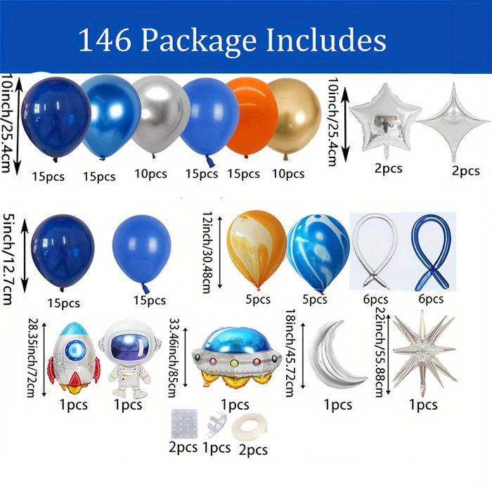Space Themed Balloon Garland Arch Kit 146Pcs Suitable For Birthday Indoor / Outdoor Decoration With Foil And Latex Balloons