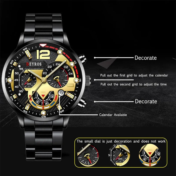 Luxury Fashion Mens Watches Stainless Steel Quartz Wristwatch Calendar Luminous Clock Men Business Casual Watch