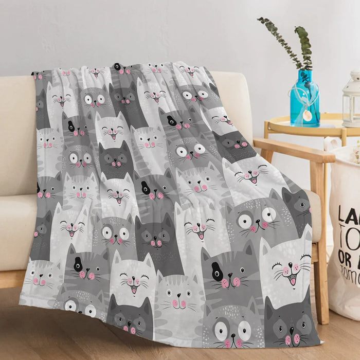 Soft Grey Cat Throw Blanket Plush For Sofa Couch And Bed