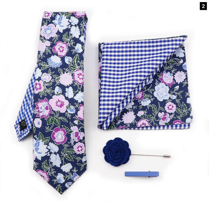 Floral Plaid Cotton Tie Set For Parties And Daily Wear