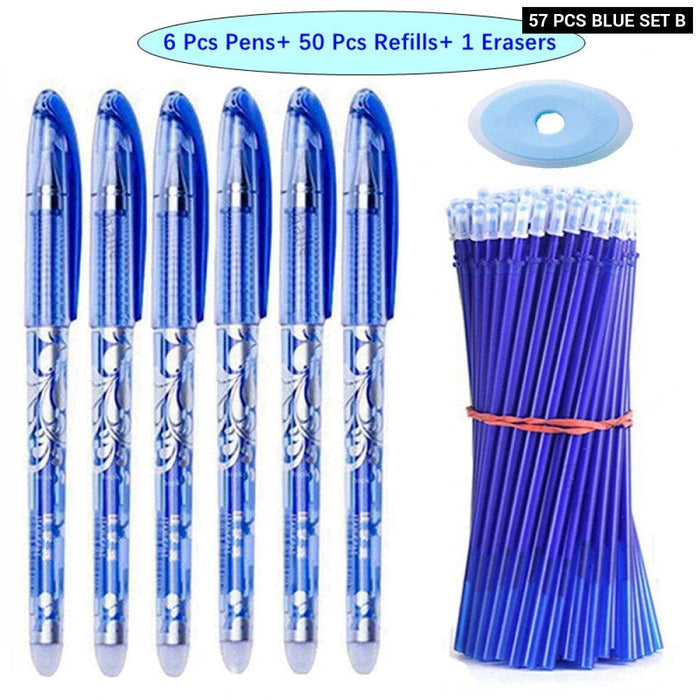 57 Pieces Erasable Gel Pens Set 0.5Mm Black Blue Refills Washable Handle