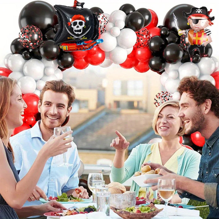 107Pcs Pirate Ship Themed Balloon Wreath Set Halloween Birthday Quinceanera Gender Reveal Bachelor Party Celebration Set