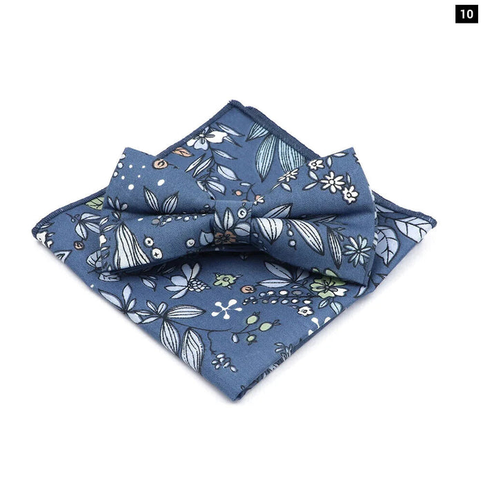 Floral Bow Tie And Handkerchief Set Mens Wedding Accessories