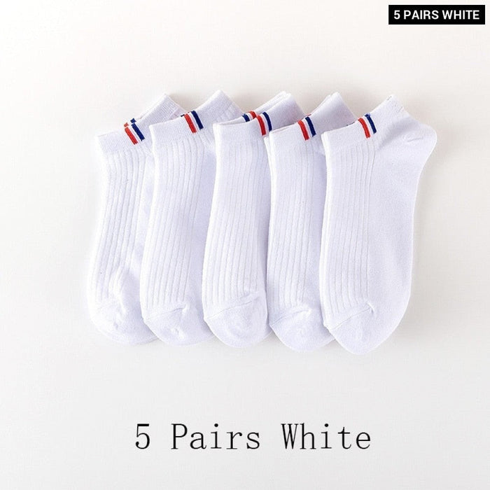 5 Pairs Of Thin Summer Blending Boat Socks Plain Colour Mens Casual Socks Breathable Sweat Absorbing Calibration Socks