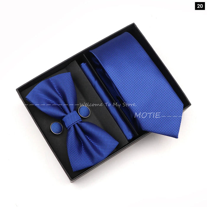 Premium Striped Tie Set Box Necktie Bowtie Handkerchief Cufflinks For Weddings And Suits