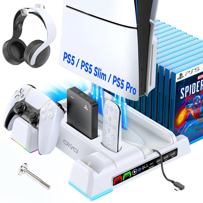 Led Cooling Station For Ps5/Ps5 Slim Dual Charging 3 Level Fan