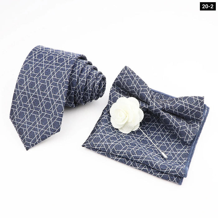 Flower Pattern Ties And Handkerchief Set For Weddings And Business